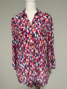 NWOT Multicolor Women's Long Sleeve Top with Gold Buttons - Size Medium